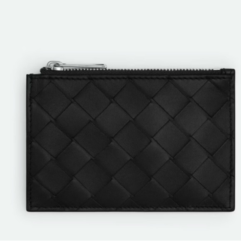Bottega Veneta Black Leather Zip Coin Case